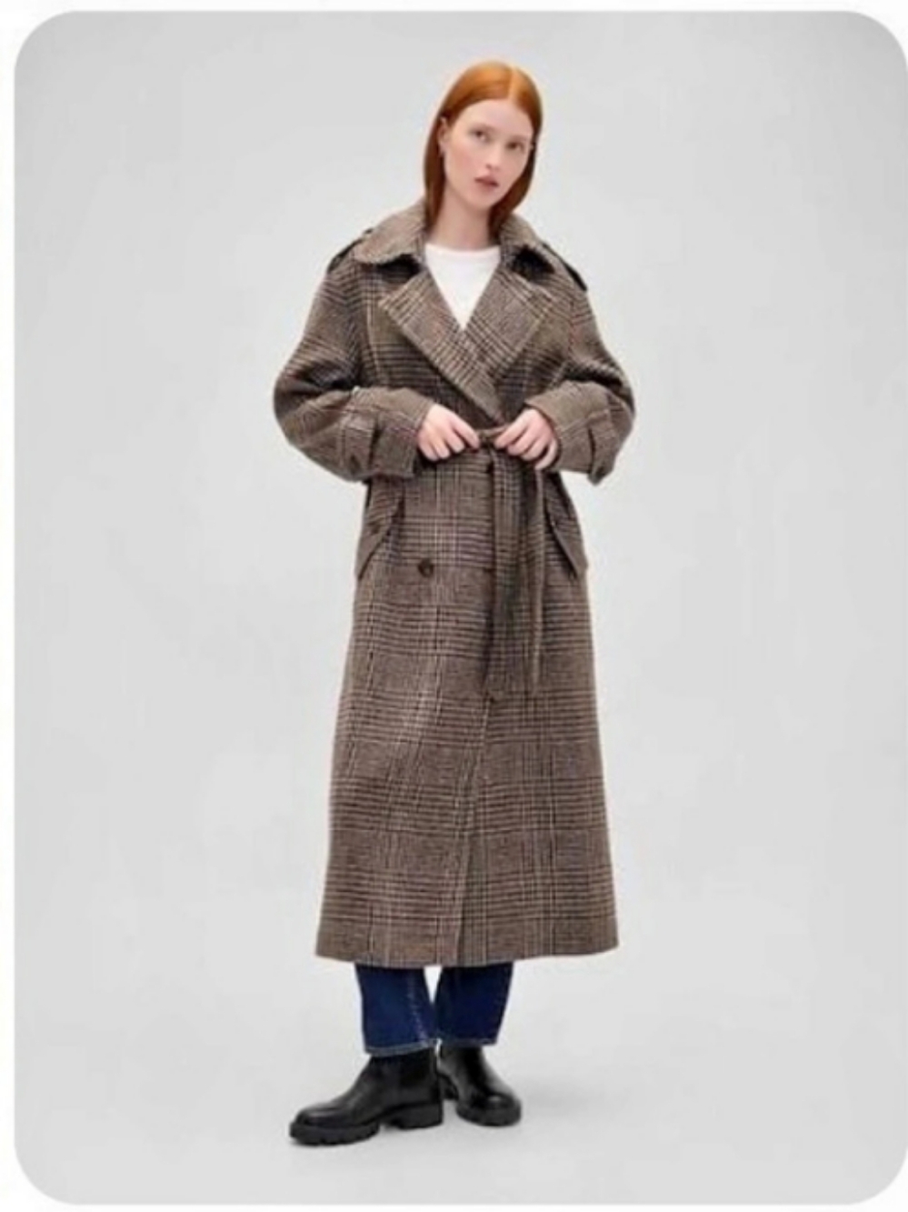 NWOT Gap Brown Plaid Herringbone Wool Classic Oversized Trench Coat Large Tall
